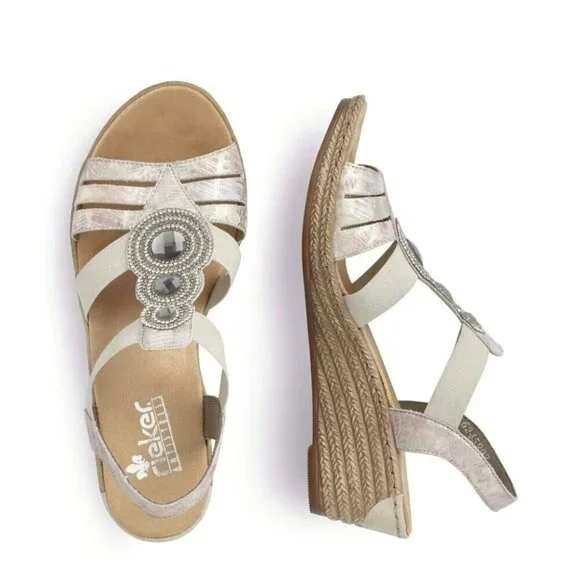 RIEKER | Women's Fanni 59 Sandals Espadrilles Wedges Pink Silver Sz 40 - Picture 2 of 7